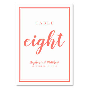Einfache Hochzeiten Tischnummer Eight Coral & Whit