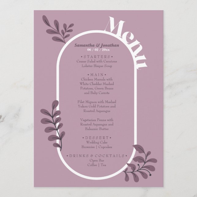 Einfache Hochzeitkarte für Rosa Menükarte (Vorderseite)