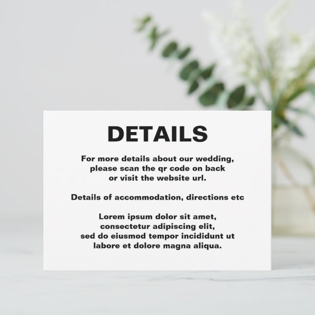 Einfache HochzeitQR-Code Begleitkarte (Stehend Vorderseite)
