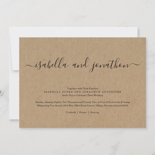 Einfache Hochzeits-Einladung - Braunes Packpapier Einladung (Vorderseite)