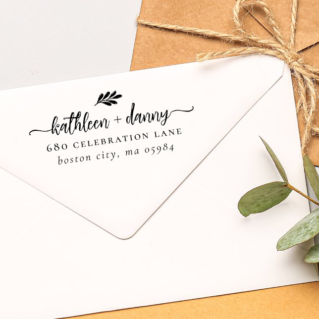 Einfache Hochzeitsadresse im modernen Grünen Gummistempel (Simple Modern Greenery Couple's Wedding Address Rubber Stamp)