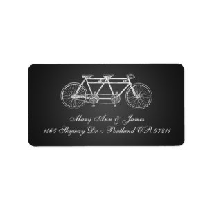 Einfache Hochzeitsadresse Tandem Bike Black Adressaufkleber