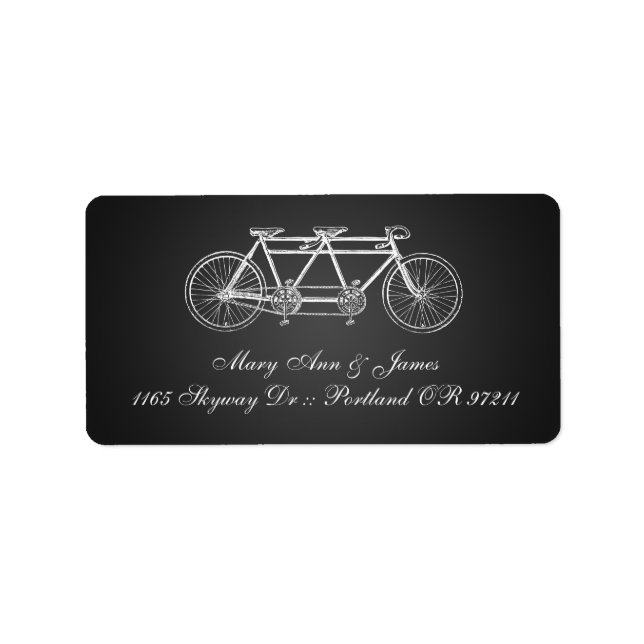 Einfache Hochzeitsadresse Tandem Bike Black Adressaufkleber (Vorne)