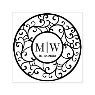 Einfache Hochzeitsbaumzweige Lacy Filigree Initial Permastempel