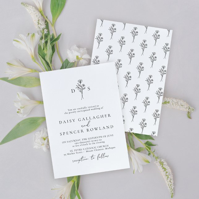 Einfache Hochzeitseinladung mit floraler Rückseite Einladung (Von Creator hochgeladen)