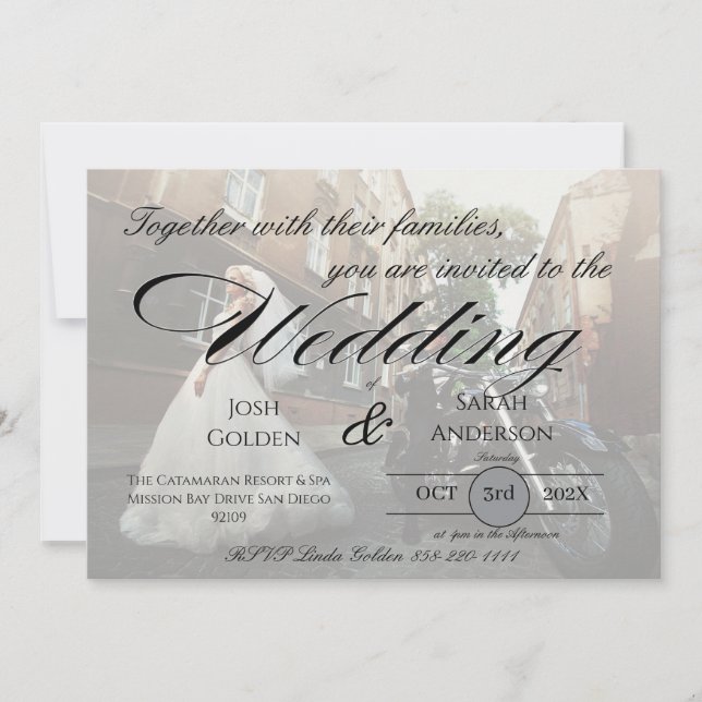 Einfache Hochzeitseinladung mit Foto in Weiß und S Einladung (Vorderseite)