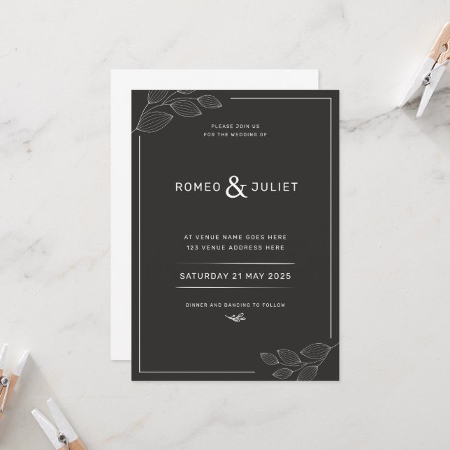 Einfache Hochzeitseinladung Modernes Schwarz & Wei Einladung (Vorderseite/Rückseite Beispiel)