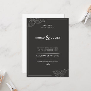 Einfache Hochzeitseinladung Modernes Schwarz & Wei Einladung