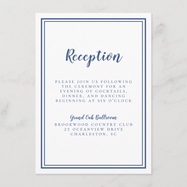 Einfache Hochzeitsempfehlung Blau Gerahmt Begleitkarte (Vorderseite)