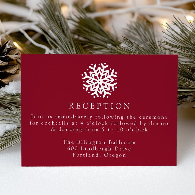 Einfache Hochzeitsempfehlung für Snowflake Burgund Begleitkarte (Von Creator hochgeladen)