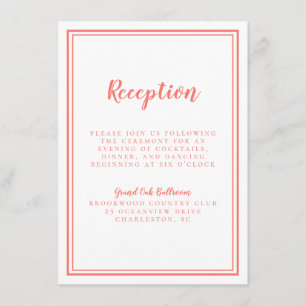 Einfache Hochzeitsempfehlung Gerahmt Coral White Begleitkarte