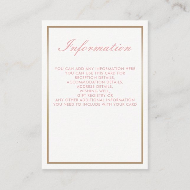 Einfache Hochzeitsinformationskarten für Blush und Begleitkarte (Vorderseite)