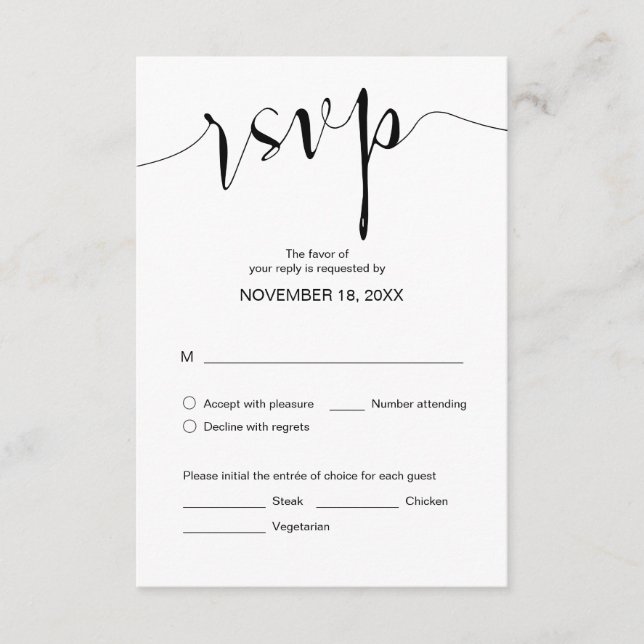 Einfache Hochzeitskalligraphie, Schwarz, Abendesse Begleitkarte (Vorderseite)