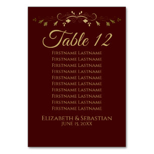 Einfache Hochzeitskarte für Gold & Auburn Tischnummer