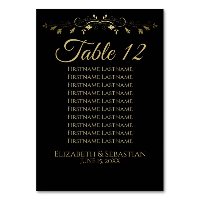 Einfache Hochzeitskarte für Gold und Schwarz Tischnummer (Vorderseite)