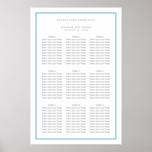 Einfache Hochzeitskarte in Blau und Weiß Poster (Vorne)