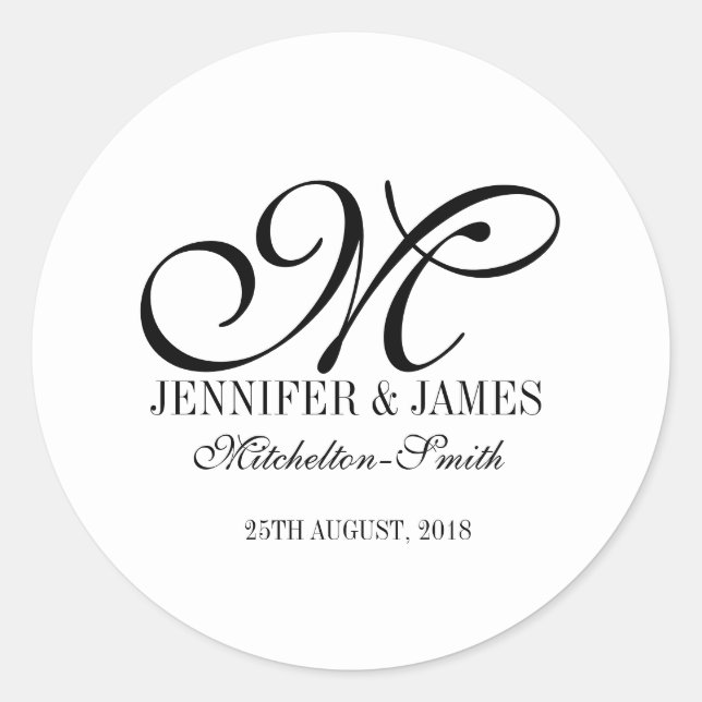 Einfache Hochzeitsmonogramm mit beliebigem Farbauf Runder Aufkleber (Vorderseite)