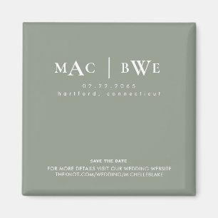 Einfache Hochzeitsmonogramm-Save-Date-Sage-Magnet Magnet