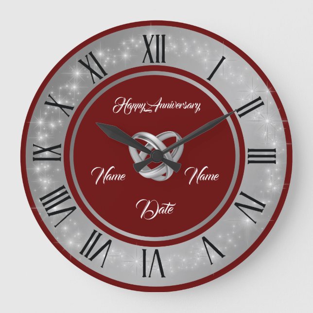 Einfache Hochzeitsringe passen Silver-Jubiläum an Große Wanduhr (Vorderseite)