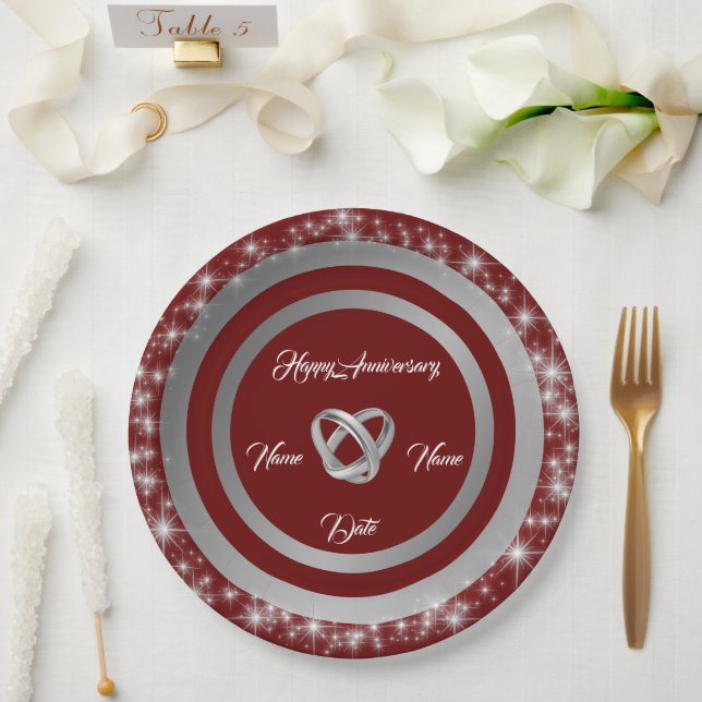 Einfache Hochzeitsringe passen Silver-Jubiläum an Pappteller (Hochzeit)