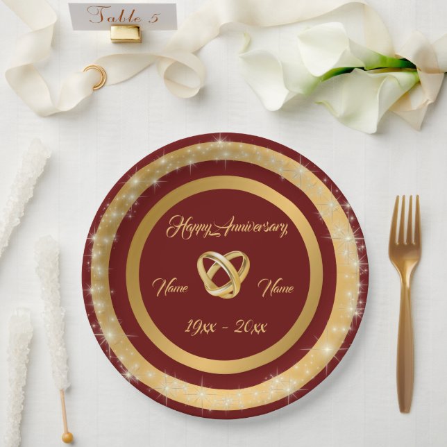 Einfache Hochzeitsrings anpassen Gold Jubiläum Pappteller (Hochzeit)