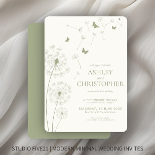 Einfache Hochzeitssage mit grünem Löwenzahn Einladung