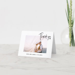 Einfache Hochzeitsschrift Foto Herz Elegant Modern Dankeskarte