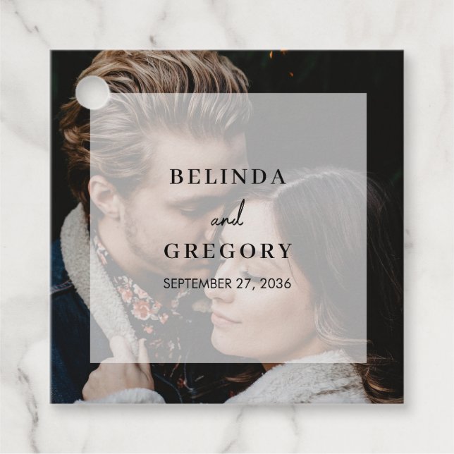 Einfache Hochzeitsschrift für elegantes Foto Geschenkanhänger (Vorderseite)