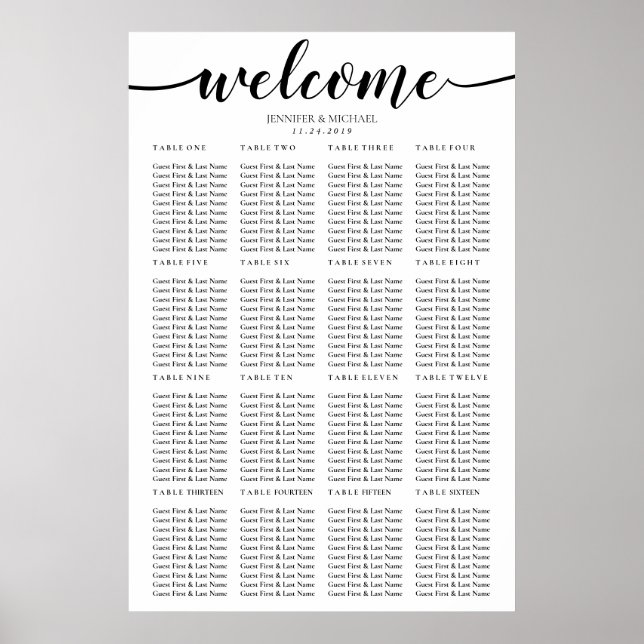 Einfache Hochzeitssitze am sechzehnten Tisch Poster (Vorne)