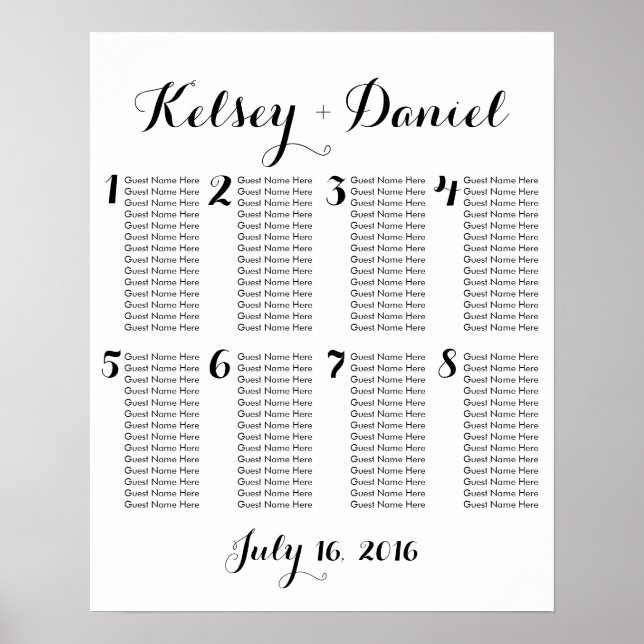 Einfache Hochzeitssitzkarte - weniger Tische Poster (Vorne)