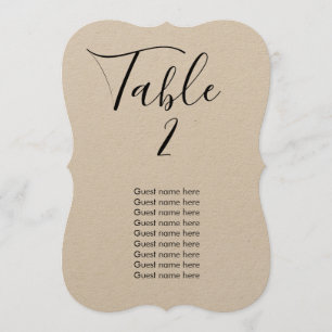 Einfache Hochzeitstisch-Nummer + Gastnamen-Karte Einladung