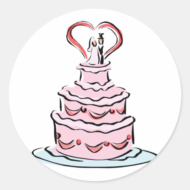 Einfache Hochzeitstorte Runder Aufkleber (Vorderseite)