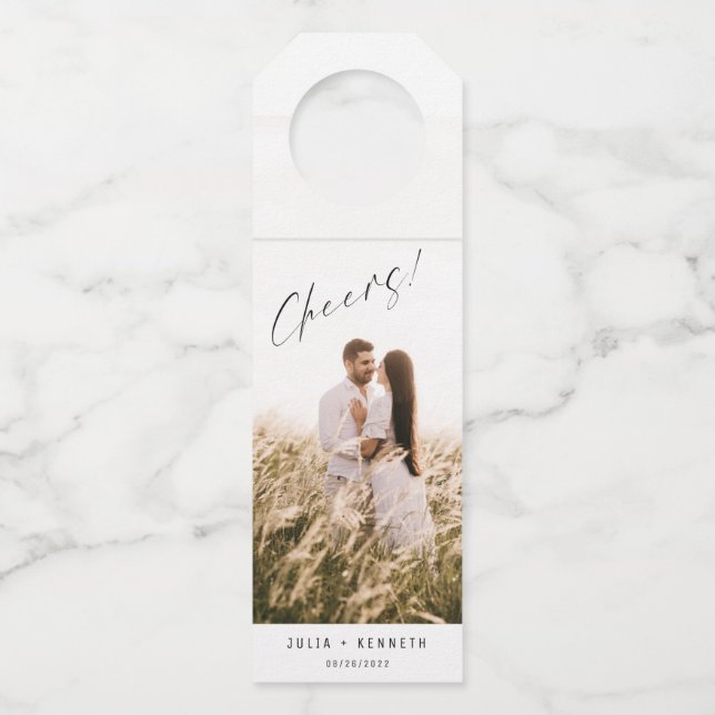 Einfache Hochzeitswein - Foto Flaschenanhänger (Vorderseite)