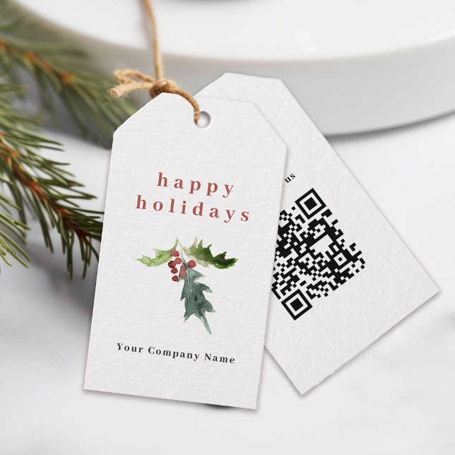 Einfache Holly Berries QR Code Corporate Holiday Geschenkanhänger (Von Creator hochgeladen)