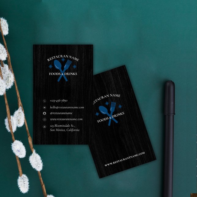 Einfache Holz Texturierte Restaurant Logo rustikal Visitenkarte (Simple Wood Textured Restaurant Logo Rustic Custom Business Card)