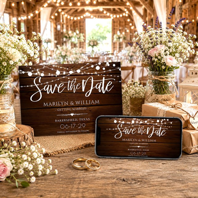 Einfache Holz- und Streichellichter Rustikale Hoch Save The Date (Von Creator hochgeladen)
