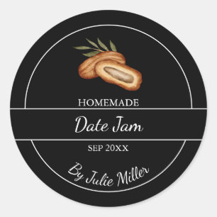 Einfache Homemade Date Jam Label Schwarz Runder Aufkleber