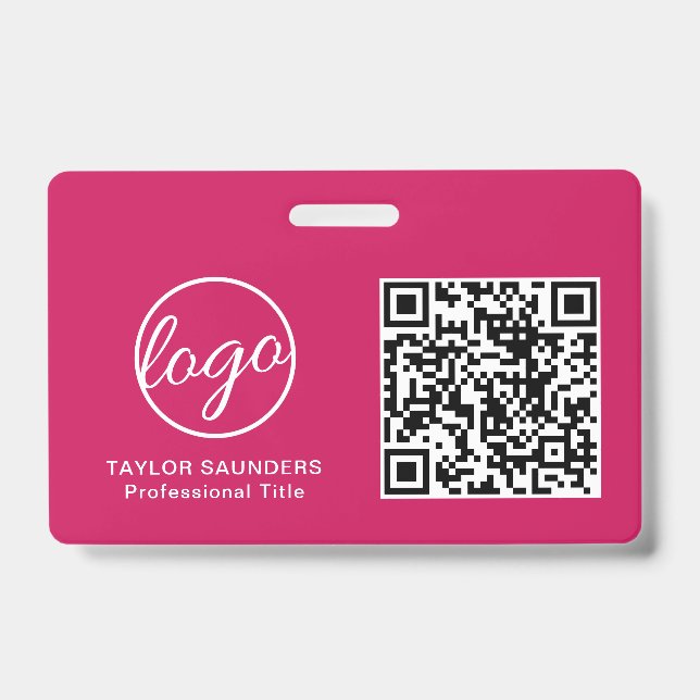 Einfache Hot Pink QR Code Mitarbeiter-ID Ausweis (Vorderseite)