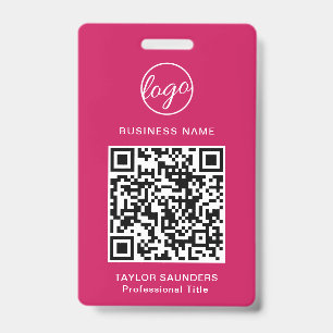 Einfache Hot Pink QR Code Mitarbeiter-ID Ausweis