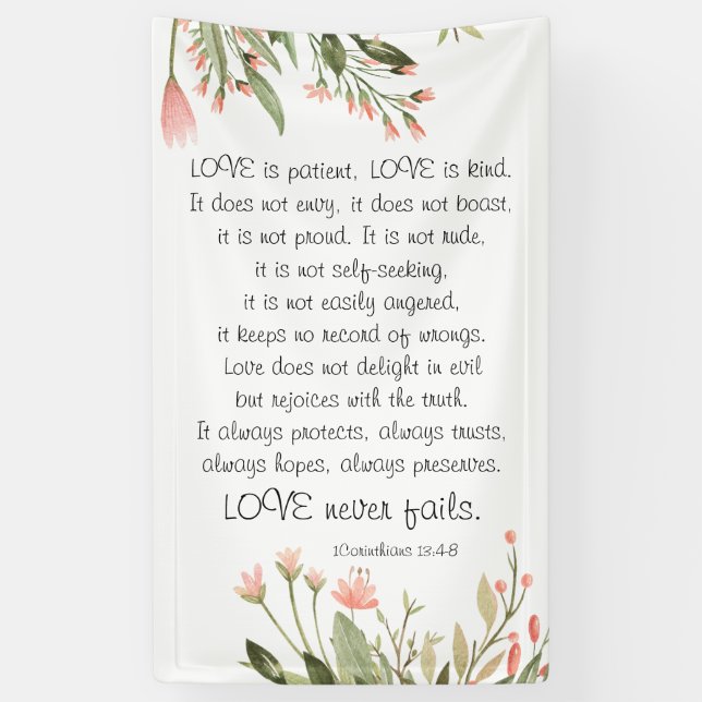 Einfache Hübsche Rosa Blume Bibelverse Hochzeit Banner (Vertikal)