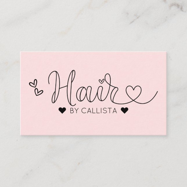 Einfache Hübsche Rosa Herz Typografie Haare Visitenkarte (Vorderseite)