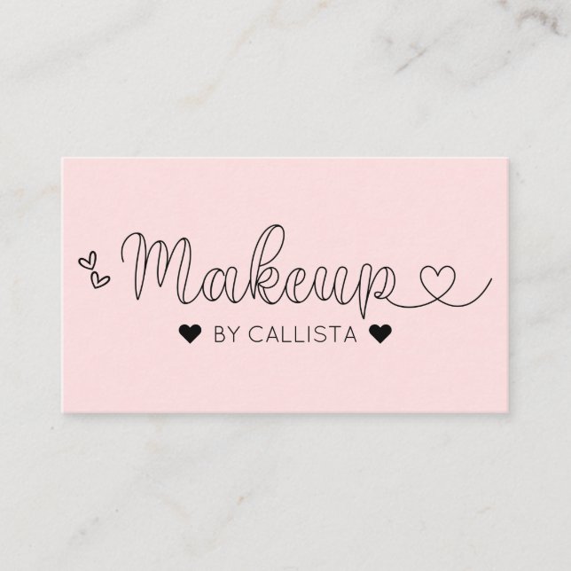 Einfache Hübsche Rosa Herztypografie Makeup Artist Visitenkarte (Vorderseite)