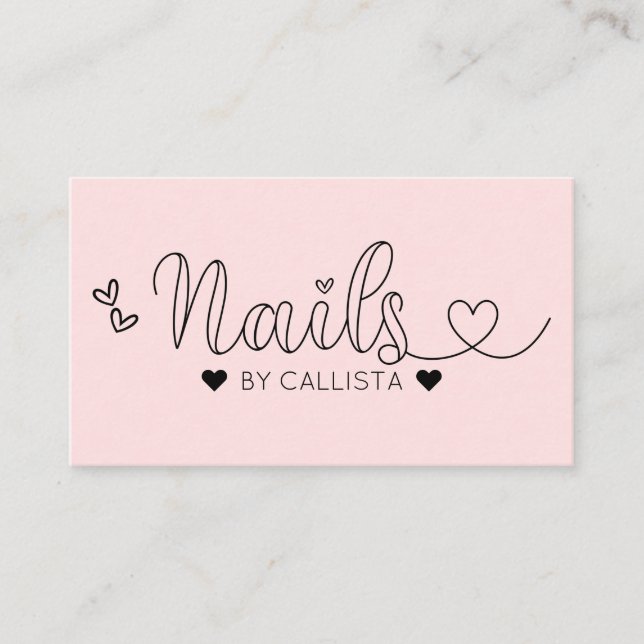 Einfache Hübsche rosa Herztypografie Nail Tech Visitenkarte (Vorderseite)
