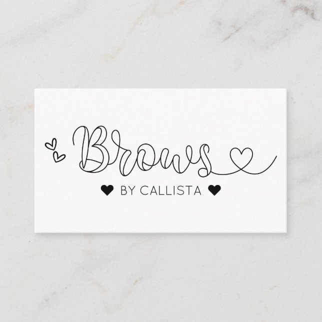 Einfache Hübsche Schwarz-weiß Hearts Typografie Br Visitenkarte (Vorderseite)
