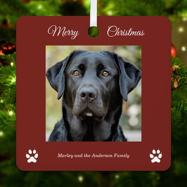 Einfache Hunde Foto Frohe Weihnachten Rot Ornament Aus Metall (Simple Dog Photo Merry Christmas Red Ornament)