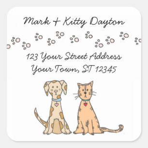 Einfache Hunde und Katze mit Paw Prints Quadratischer Aufkleber