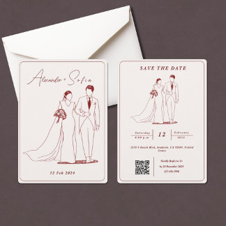 Einfache Illustration mit QR Code UAWG Wedding Einladung