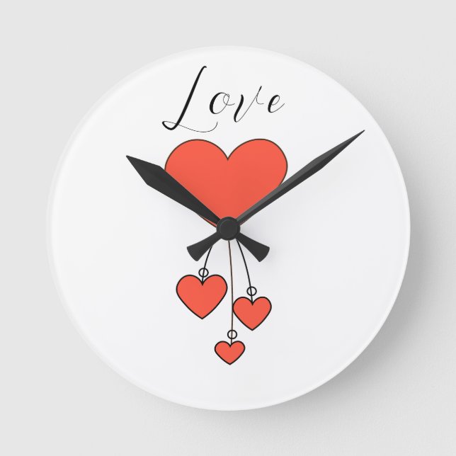Einfache Illustration mit Scharlachtherzen Liebe Runde Wanduhr (Vorderseite)