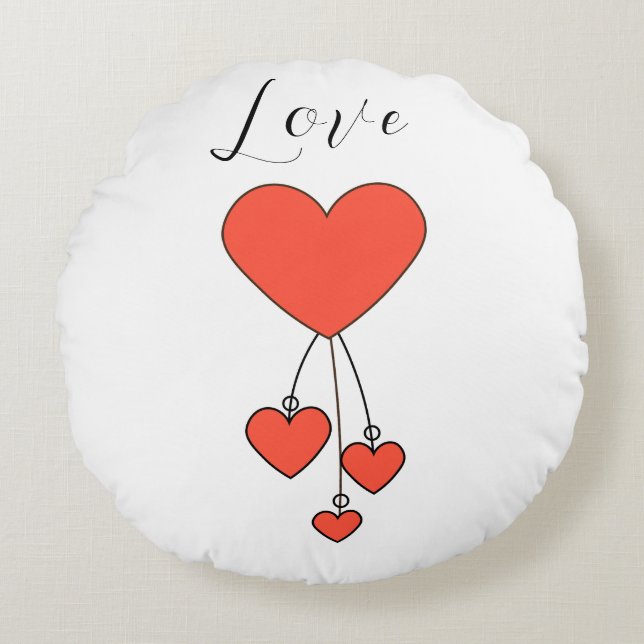 Einfache Illustration mit Scharlachtherzen Liebe Rundes Kissen (Vorderseite)