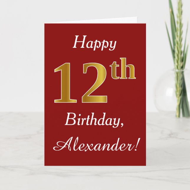 Einfache Imitate Gold 12. Geburtstag + Individuell Karte (Vorderseite)